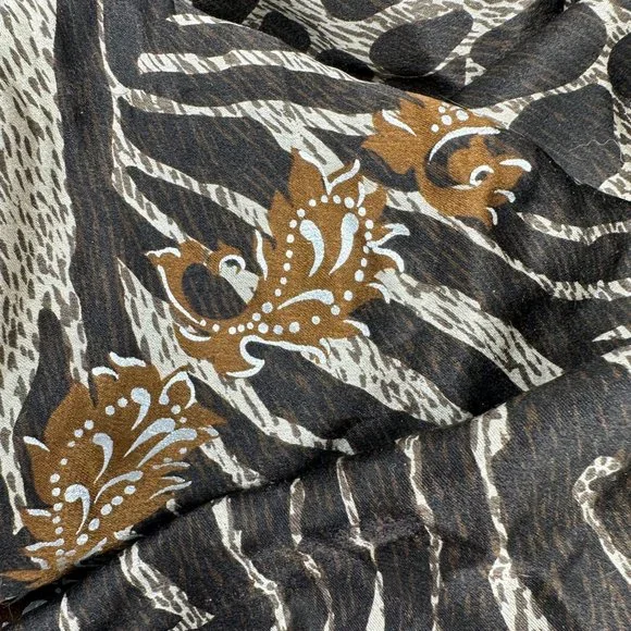 Anne Klein Brown Silk Animal Print Paisley Scarf - Picture 5 of 9